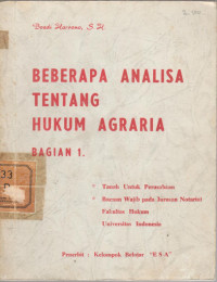 Image of Beberapa analisa tentang hukum agraria/ Boedi Harsono